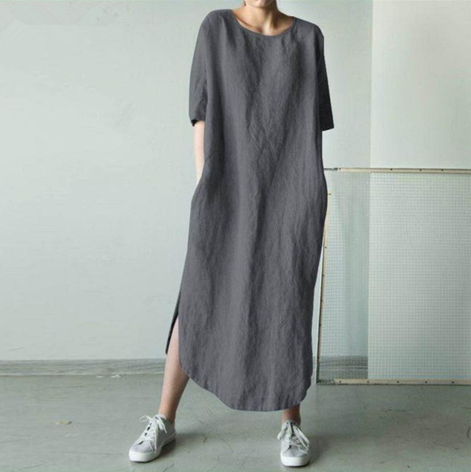 Vestido largo informal de cuello redondo y media manga para mujer