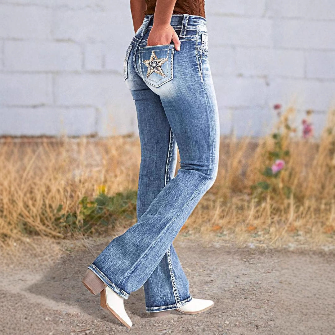 Women Retro High Waist Straight Fit Denim Jeans for Street Style