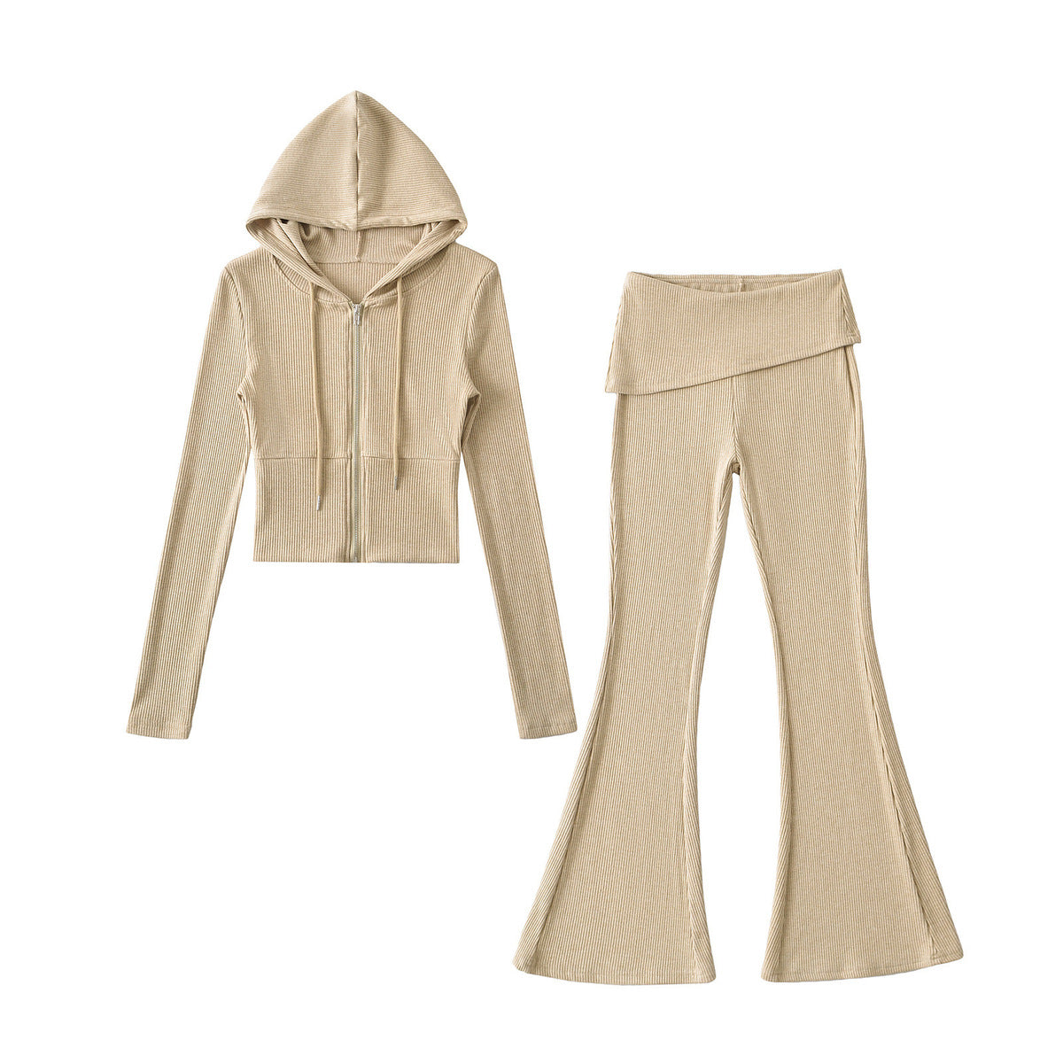 Women Fashion Casual Slim-Fit Zipper Hoodie Set