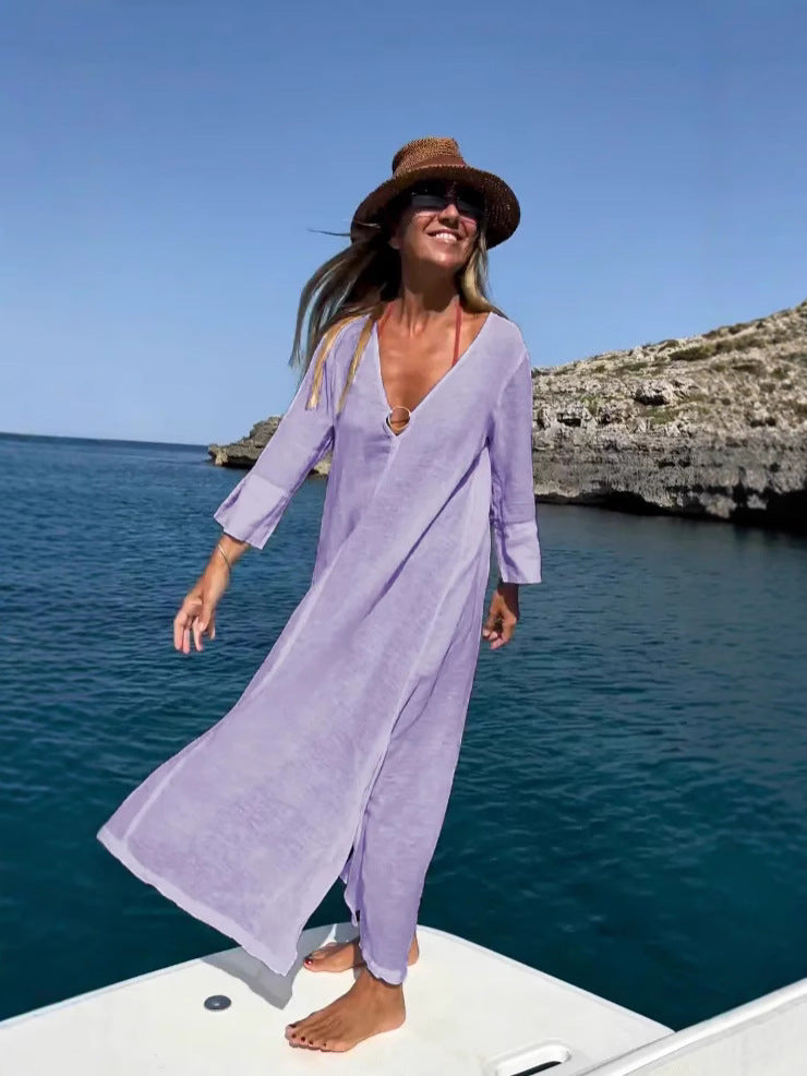 Batas de algodón y lino holgadas e informales a la moda para mujer