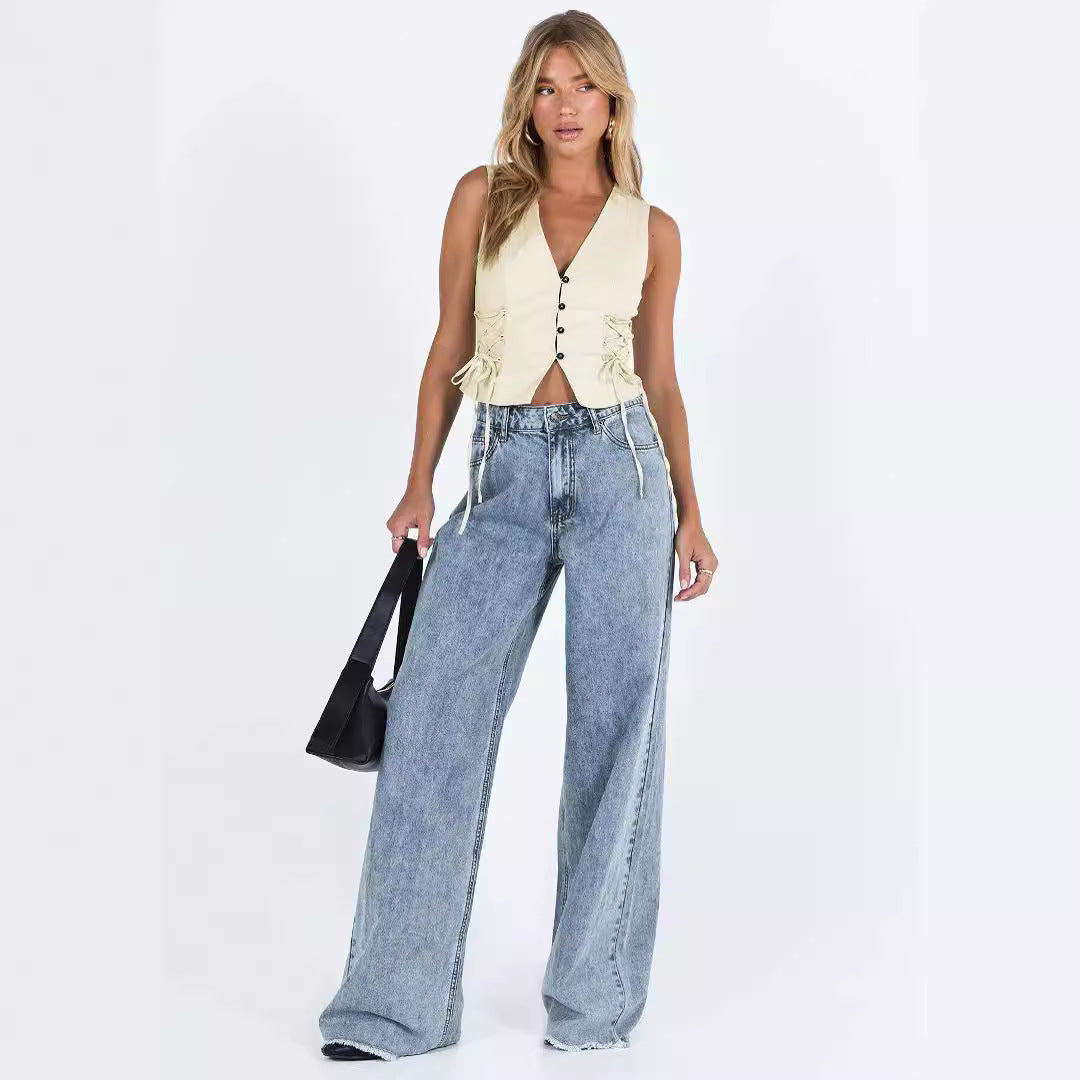 Women Casual Solid Color Loose Denim Pants