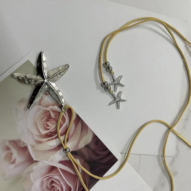 Collar de cuero de aleación con forma de estrella de mar bohemia para mujer