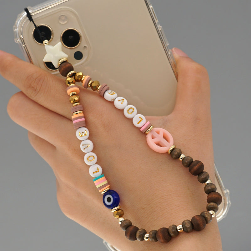 Creative Evil Eye Design Beads Phone Case Lanyard