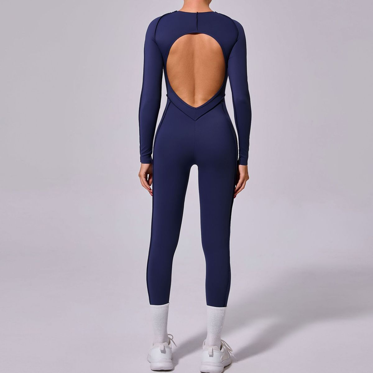 Women Fashion Casual Solid Color Long-Sleeve Jumpsuit