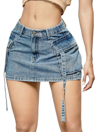 Minifalda vaquera con bolsillos grandes Y2K de verano para mujer