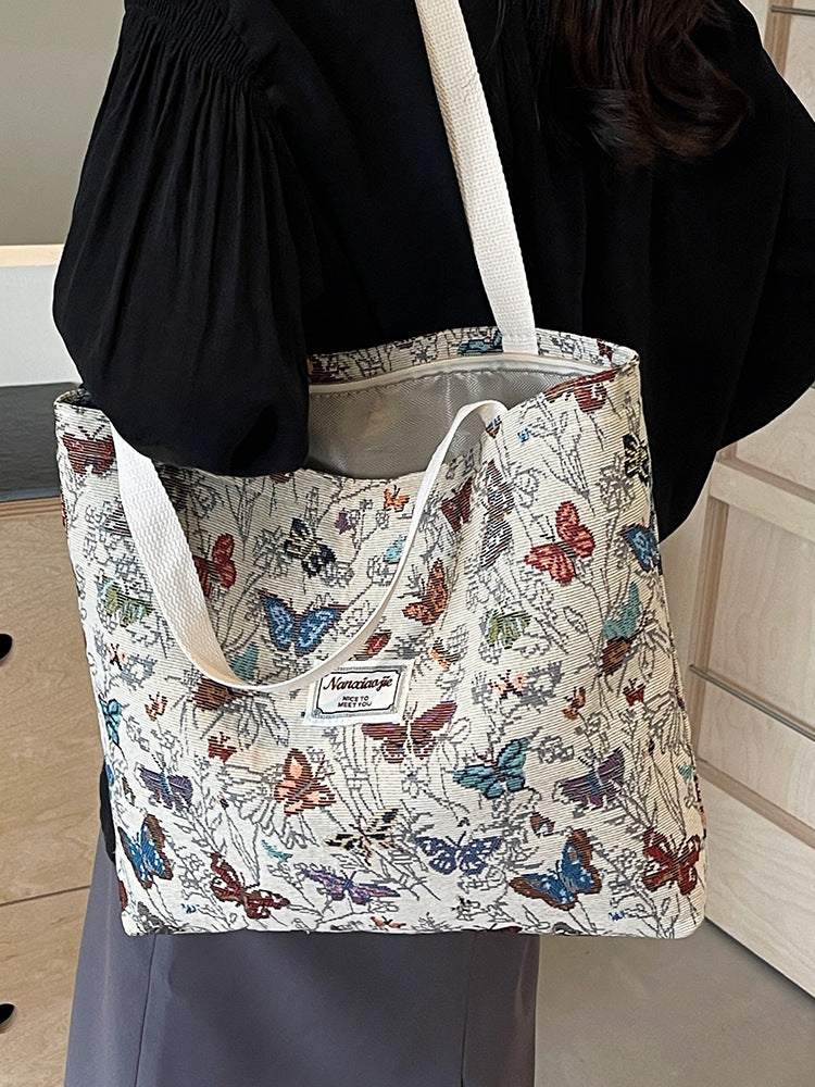 Large Capacity Floral Printed Canvas Tote Bag