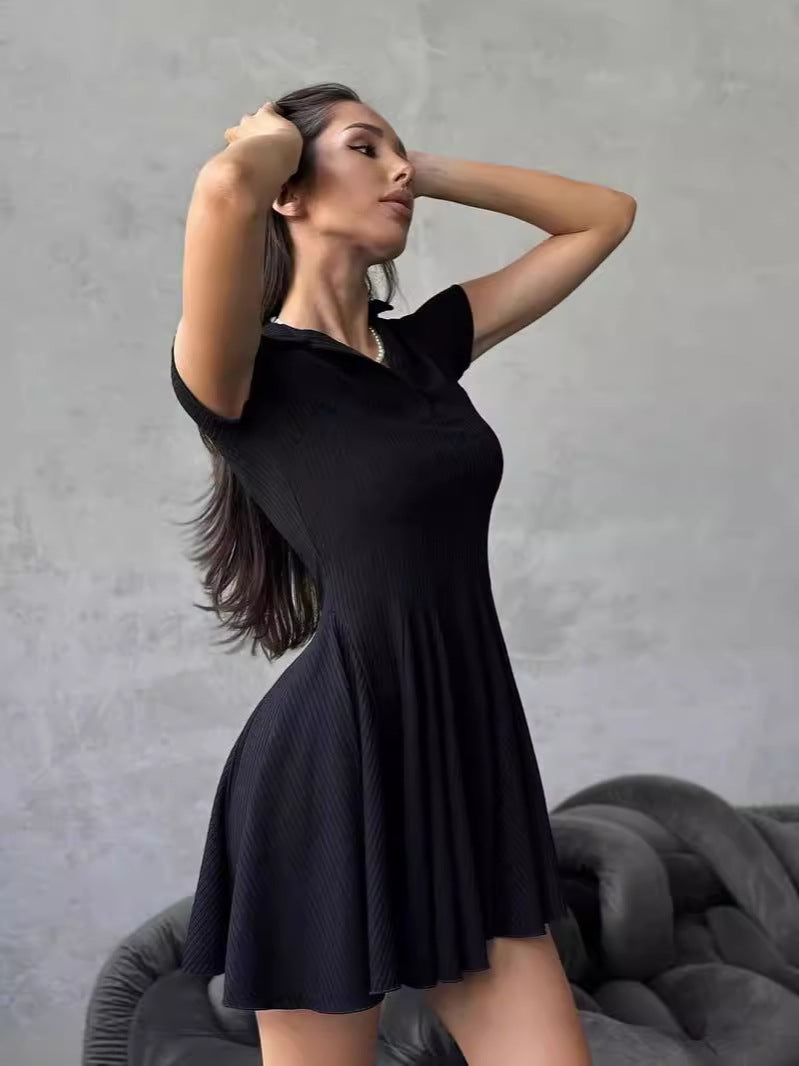 Women Fashion Simple Solid Color Lapel Dress