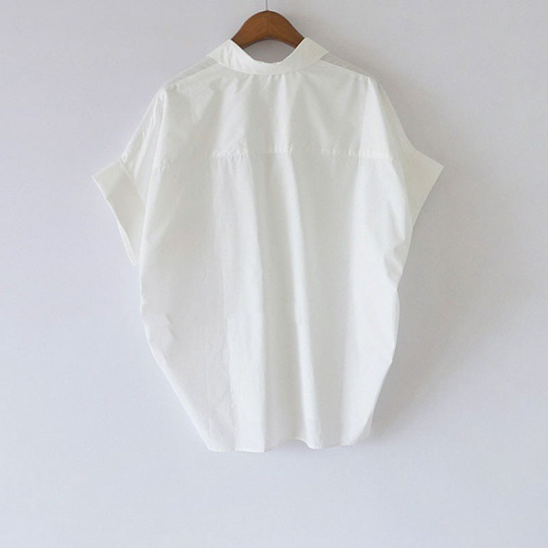 Women Casual Short-Sleeve Blouse Polyester Lapel