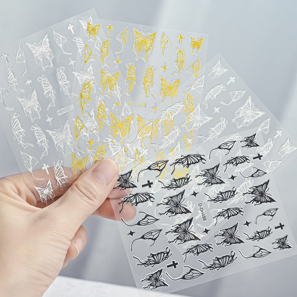 Laser Gold And Silver Gothic Liquid Butterfly Nail Art Sticker