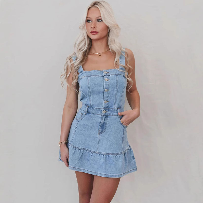 Vestido vaquero para mujer con tirantes de moda de primavera y verano para chicas calientes