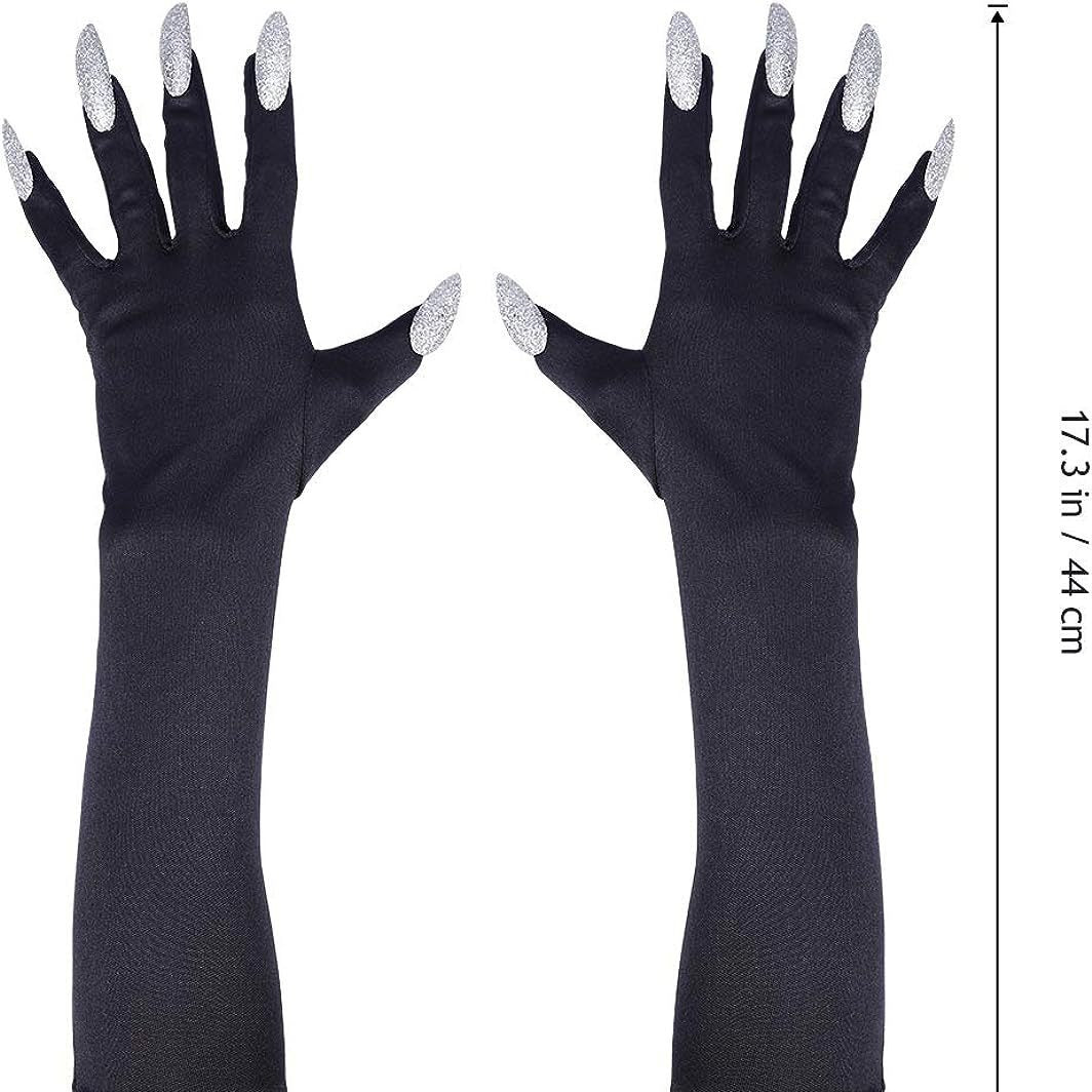 Accessoires de performance pour fête d'Halloween : ongles longs, gants fantômes