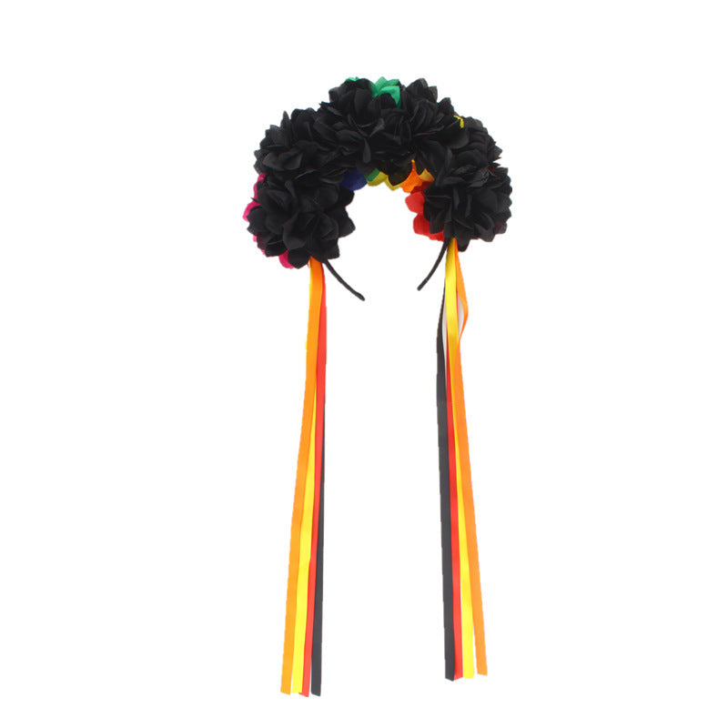 Serre-tête long à fleurs pour fête d'Halloween