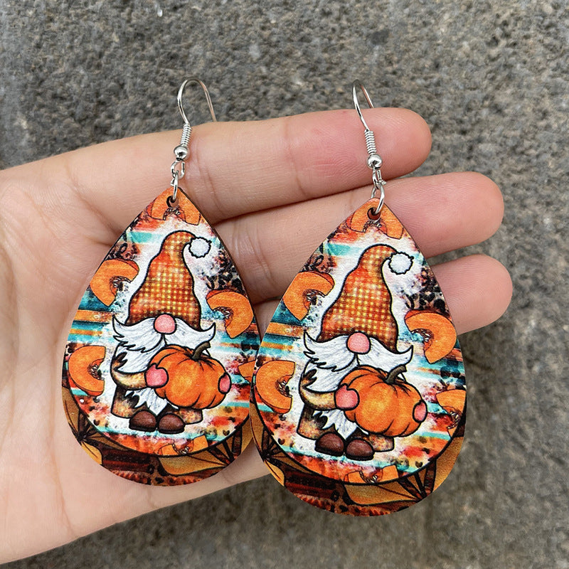 Pendientes colgantes de madera con diseño de calavera para Halloween para mujer