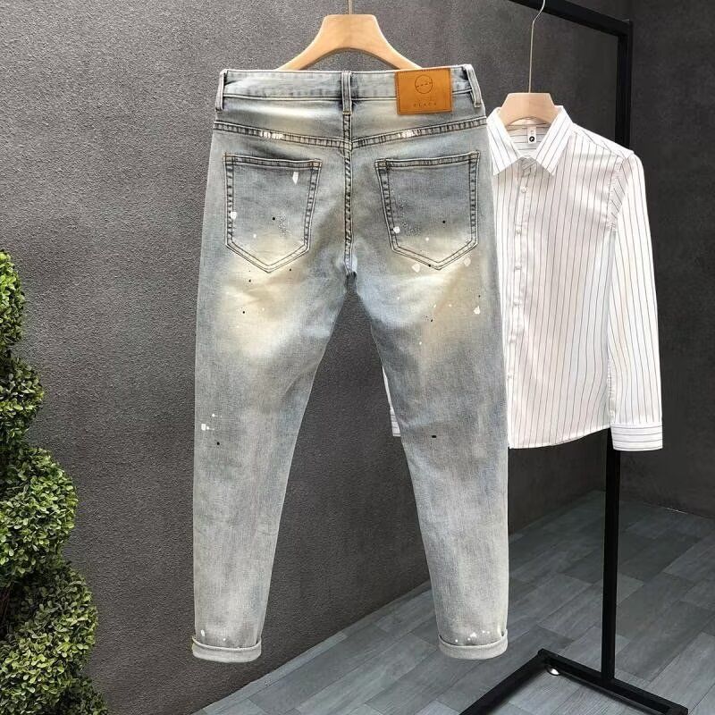 Vaqueros rasgados de talla grande, informales, de moda para hombre, con cintura alta y pierna recta
