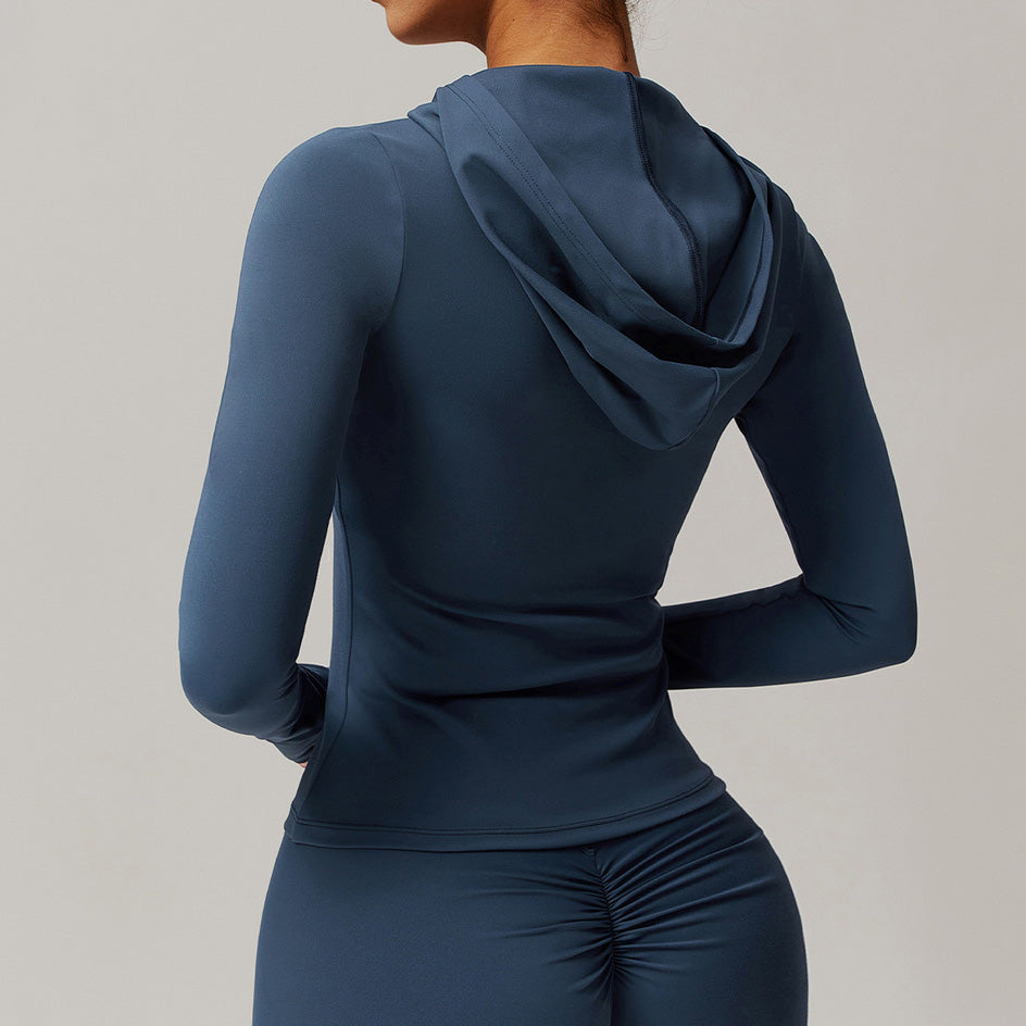 Sweat à capuche décontracté à manches longues et fermeture éclair pour femme, couleur unie, idéal pour le yoga