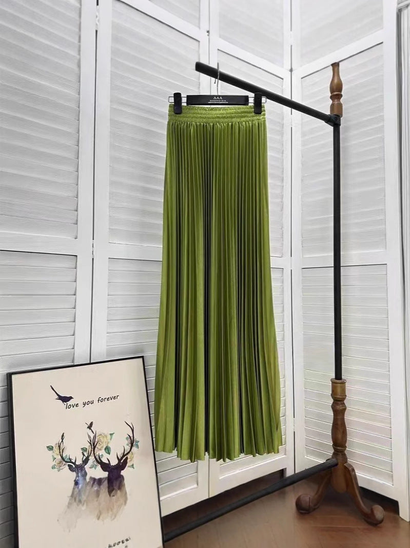 Women Fashion Solid Color Pleated Skirt in Cotton Silk