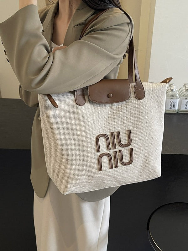 Bolso de mano de lona con letras informales de moda de verano para mujer