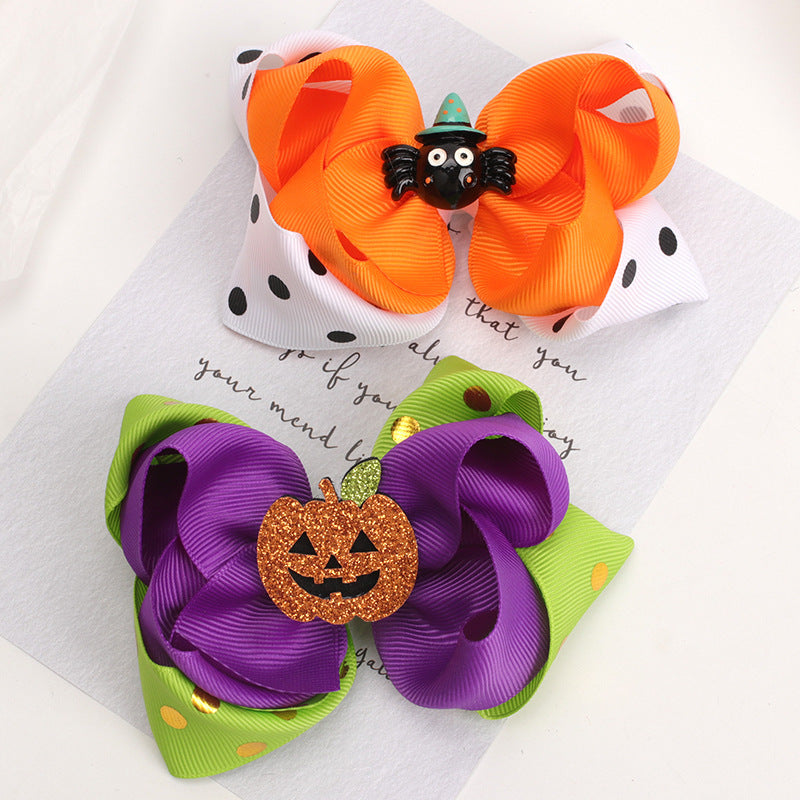 Pince à cheveux citrouille avec nœud pour enfants, accessoires pour cheveux d'Halloween