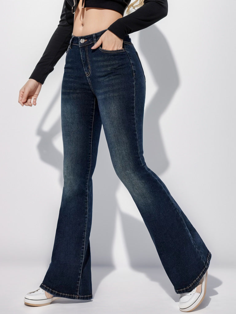 Jean slim simple et décontracté pour femme, bleu marine
