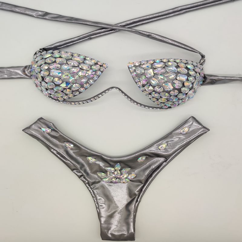 Traje de baño bikini sexy con diamantes de imitación a la moda para mujer