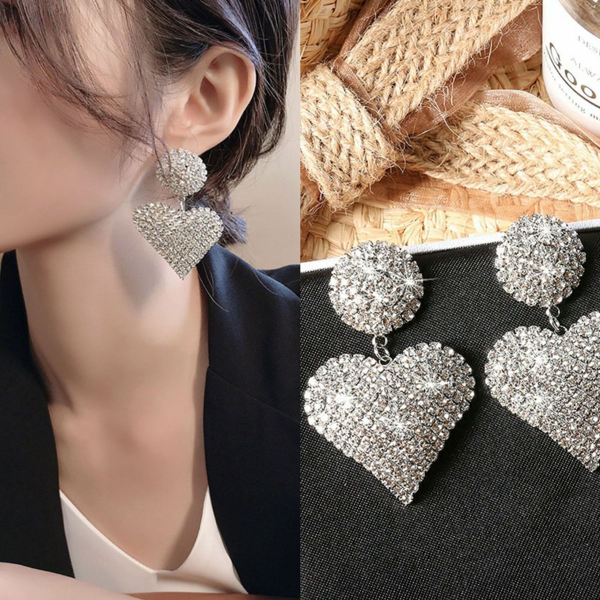 Pendientes personalizados con forma de corazón de diamantes de imitación