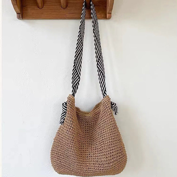 Bolso de hombro bohemio informal tejido de gran capacidad