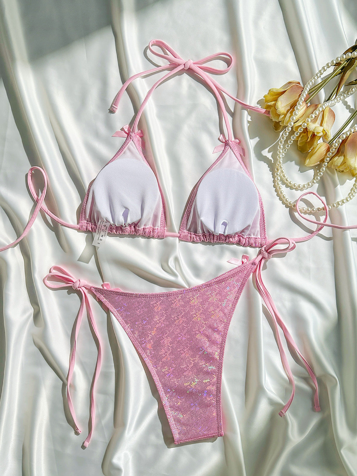 Women Solid Color Bow Bikini Swimwear for Beach Vacation
