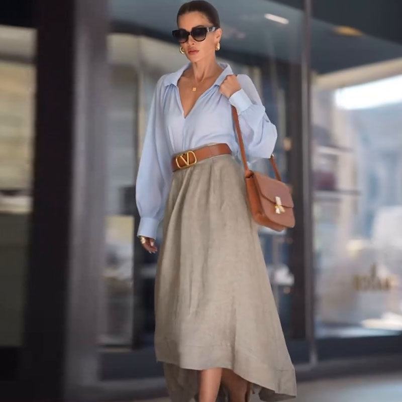 Falda elegante de color liso simple a la moda para mujer hecha de poliéster
