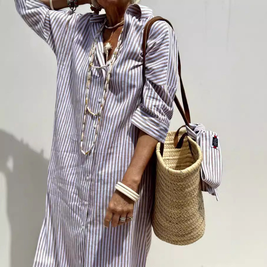 Women Casual Printed Single-Breasted Shirt Dress