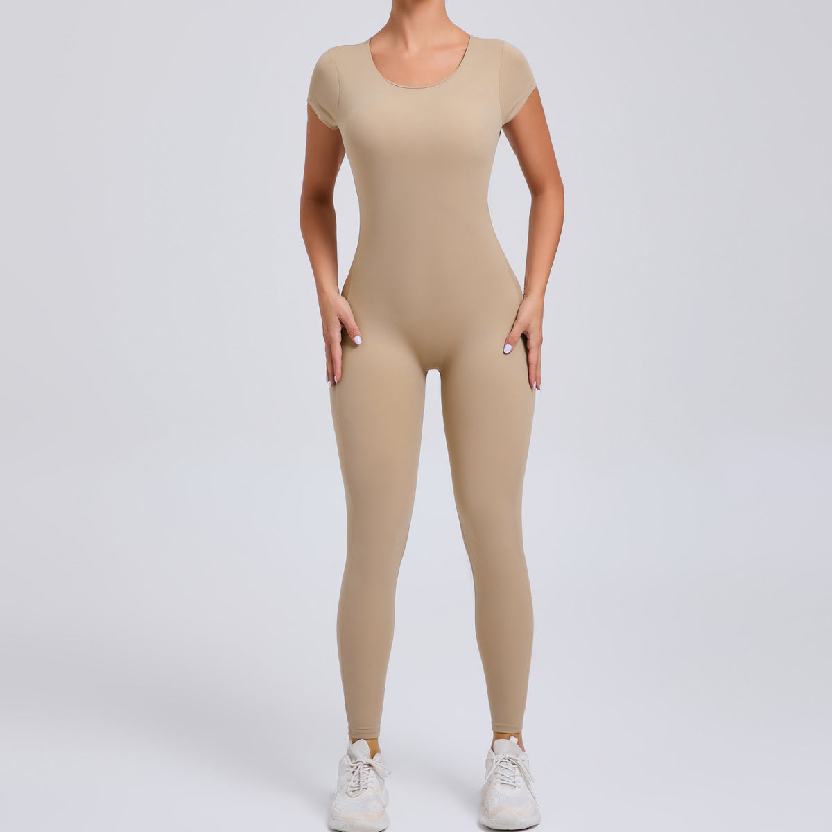Women Casual Solid Color Backless Sports Jumpsuits - Cotton Blend, Tight Fit