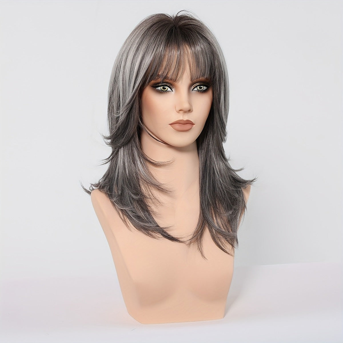 Fashion Stylish Medium Long Wig With Stylish Bang