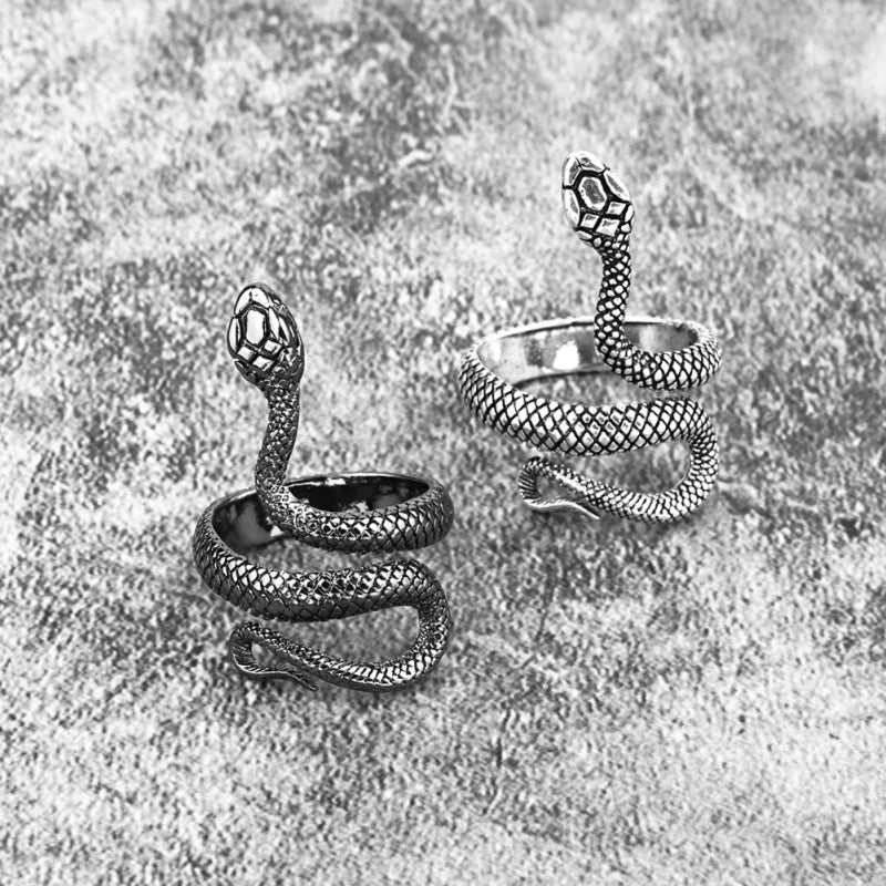 Anillo de serpiente de Halloween chapado en plata antigua exagerado para hombre