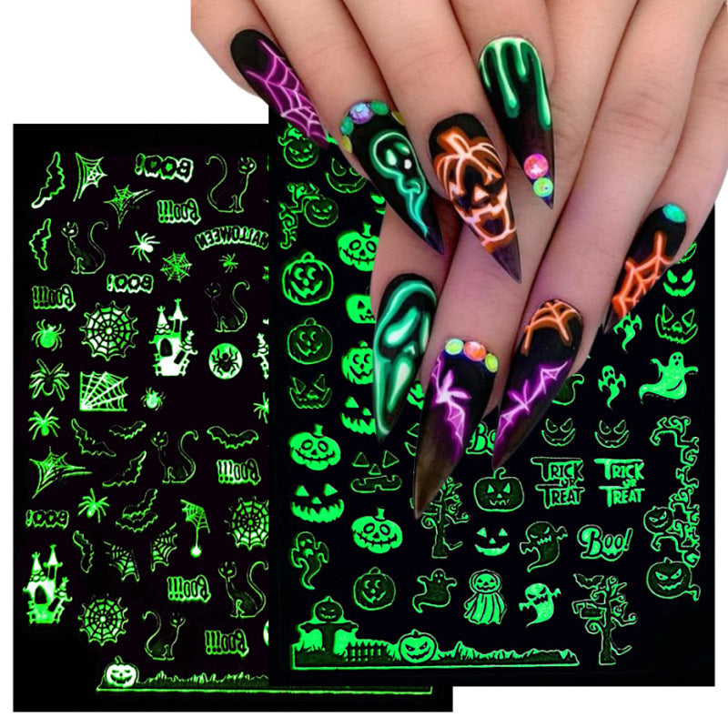 Halloween Nail Stickers Funny Skeleton Little Monster 3D Luminous