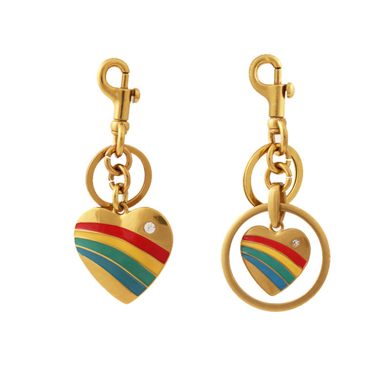 Rainbow Heart Rhinestone Bag Hanging Pendant Key Chain