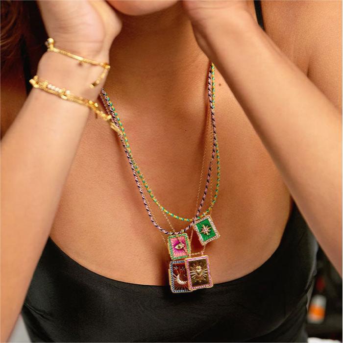 Collar con colgante de ojo malvado de sol y luna de estilo bohemio para mujer