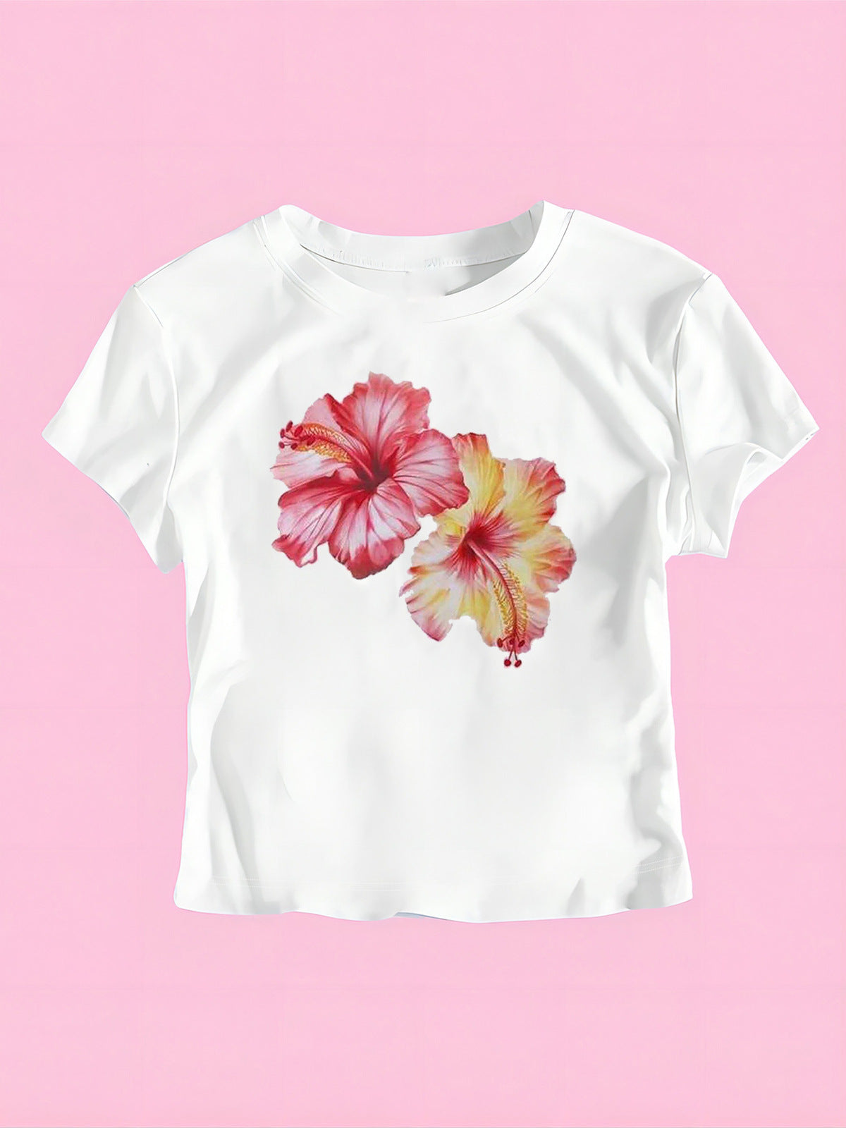 Women Fashion Casual Printed Short-Sleeve Slim-Fit Crop Top