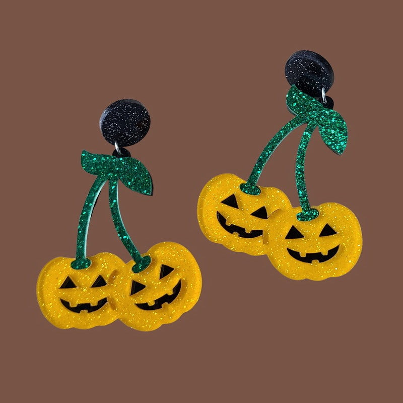 Pendientes de calavera acrílica con purpurina para Halloween para mujer