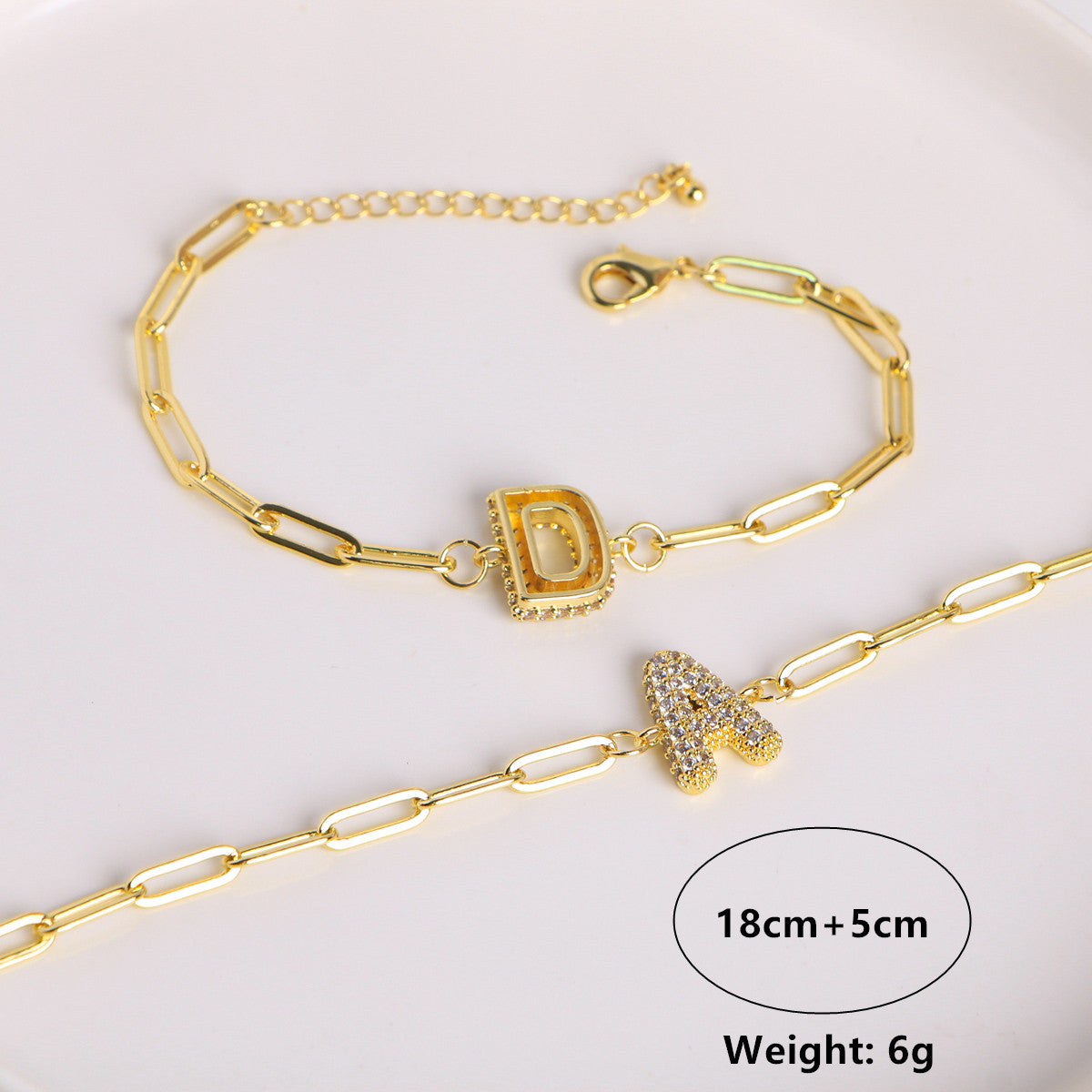 Fashion 26 Zircon Alphabet Clip Chain Bracelet
