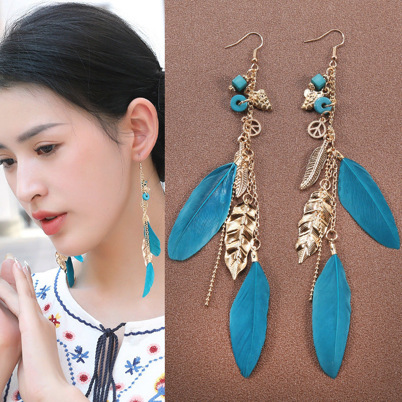 Bohemian Ethnic Style Retro Tassel Feather Earrings