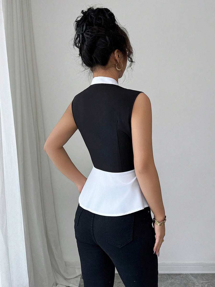 Women Fashion Sleeveless Stitching Shirt
