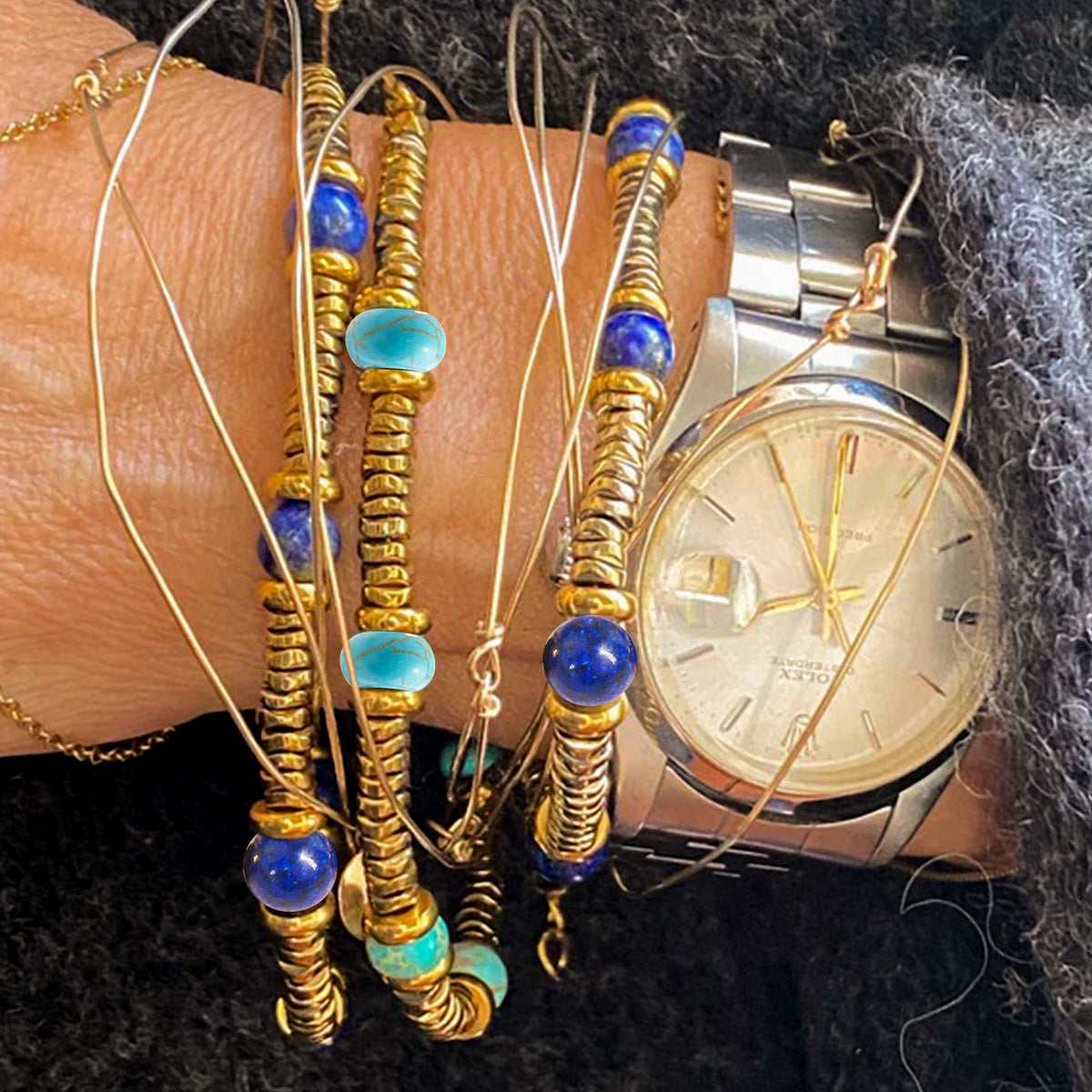 Pulsera de cuentas de piedra natural bohemia para mujer