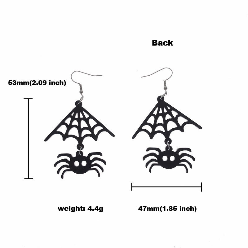Pendientes colgantes de acrílico con diseño de araña de telaraña para Halloween para mujer
