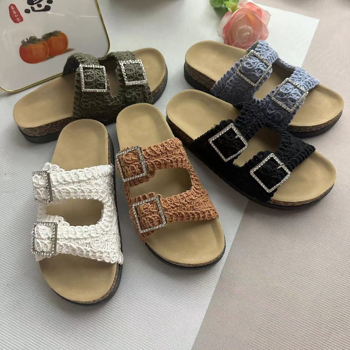 Women's Casual Vacation Woven Double Buckle Slippers
