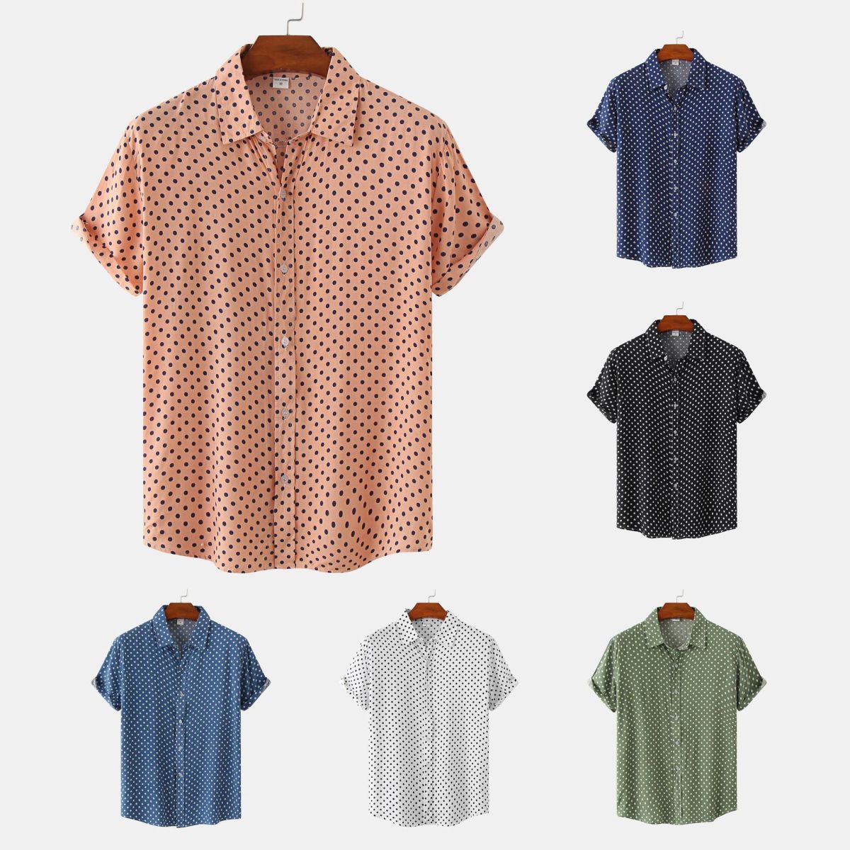 Men Casual Vacation Polka Dot Print Short Sleeve Shirt