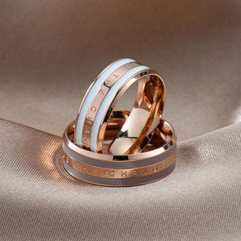 Women Fashion Simple 18k Rose Gold Oil Titanium Steel Ring