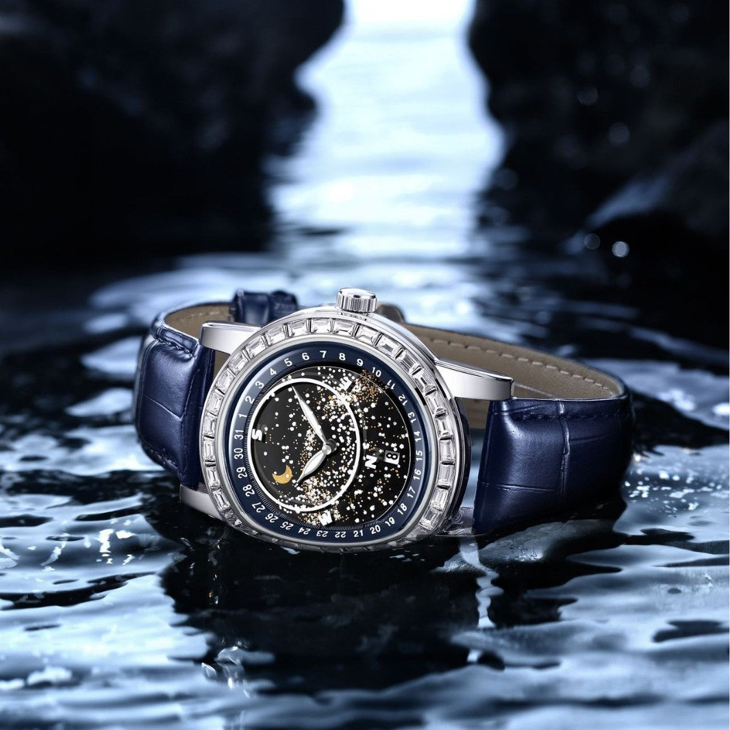 Men Casual Rotating Sky Star Rhinestone Waterproof Watch - Stylish and Durable