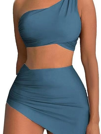 Bikini sexy de color sólido con hombros inclinados para mujer