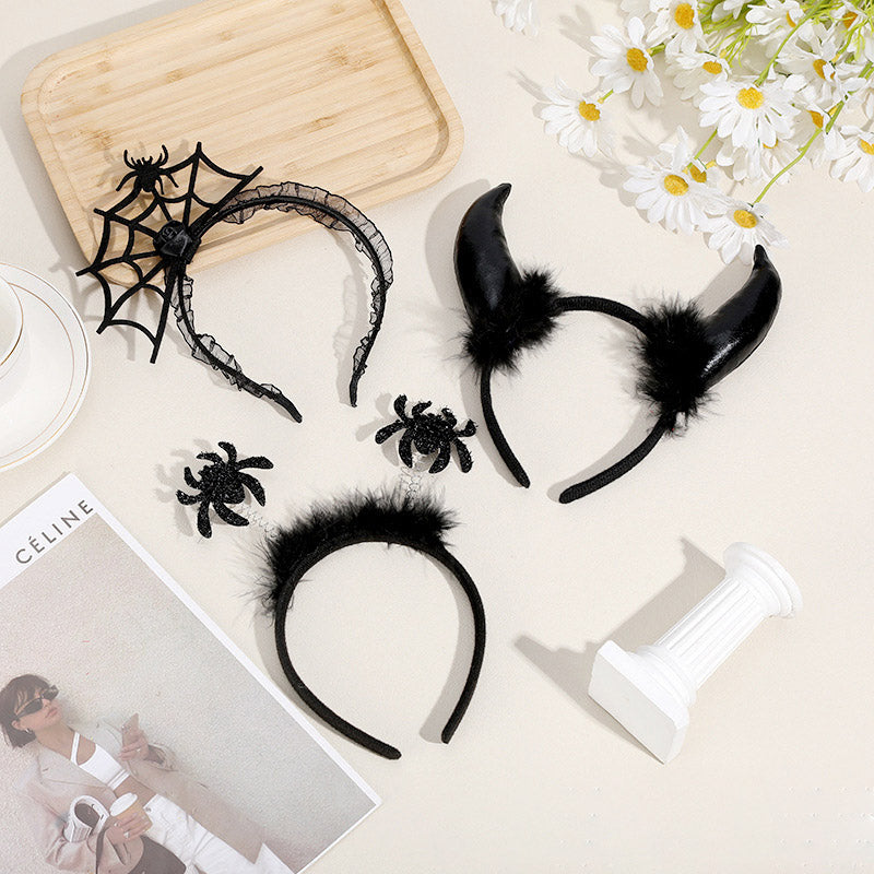 Chapeau magique en toile d'araignée pour fête d'Halloween, bandeaux en corne de démon