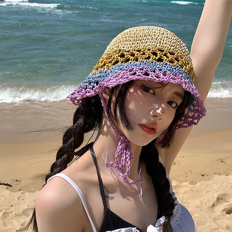 Sombrero de paja hueco tejido a mano sencillo de verano para mujer