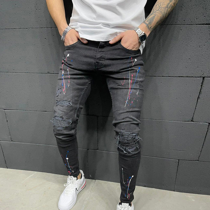 Vaqueros estampados rotos de moda casual para hombre